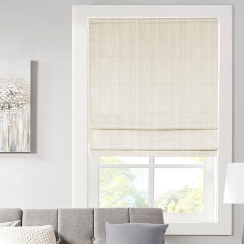 Madison Park Galen Cordless Roman Shades-Fabric Privacy Single Panel Darkening,Energy Efficient,Thermal Insulated Window Blind Treatment,for Bedroom,Living Room Decor,31x64, Galen Basketweave Ivory