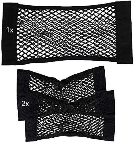 3 pezzi borsa portabagagli organizer per auto, rete elastica in nylon per bagagli con nastro a gancio sottile, set di trasporto per sedile posteriore bagagliaio rete vasca, 2x(40x25cm) + 1x(60x25cm)