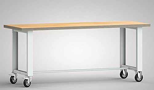 Werkbank B2000xT700xH840mm Buche Multiplex lichtgr au Bock-u.Lenkrollen,VG D125mm