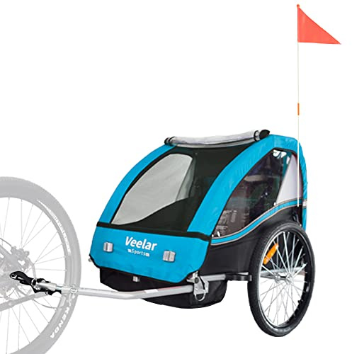 Veelar Sports Bike Trailer Double Seat for 1 or 2 Toddlers, Kids, Child Bicycle Carrier (Blue)
