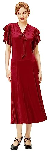BABEYOND Womens Vintage Flapper Dress 1920s Ruffle Cocktail Party Dresses Tie Neck (Wine Red, Medium)