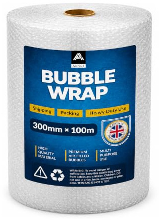 Aspect Bubble Wrap 300mm x 100m Premium Quality Bubble Wrap Roll, Small Air Bubbles, Heavy Duty Packing Protection for Moving House, Fragile Items, Shipping, Storage & Industrial Use