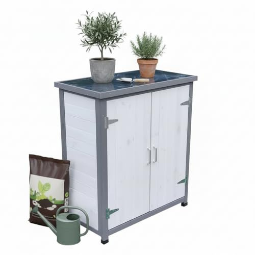 Melko Armario de jardín blanco/gris con 2 puertas