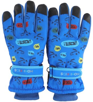 QKURT Guanti da Sci per Bambini, Guanti da Neve Invernali Impermeabili Guanti da Sci da Snowboard Antivento Sport all'Aria Aperta Guanti con Motivo Coccodrillo per Ragazzi e Ragazze di 7-12 Anni