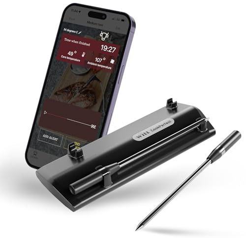 CookPerfect Wireless Dual Meat Thermometer Probe for Indoor & Outdoor Cooking (BBQ, Grill, Oven, Smoker) with 120m Bluetooth Range & 24-Hour Battery Life, App Connected, WiFi-Enabled, USB Rechargeable