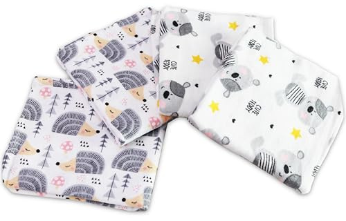FENSILO Panni in molton, 80 x 80 cm, confezione da 4 pannolini in flanella in 100% cotone, per bambini o ragazze