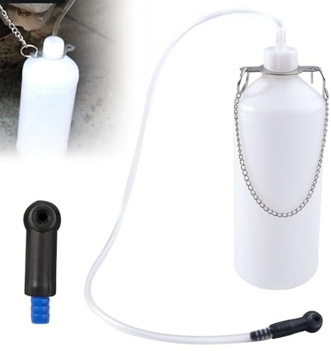 URHRHU 1L Bremsflüssigkeitsbehälter mit 75cm Schlauch und Gummiadapter - 1L Bremsenentlüfter Bremsenentlüfterflasche mit Ersatz Gummi-Adapter für die meisten Entlüftungsschrauben