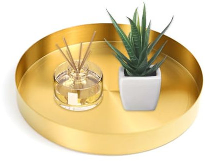 Bieiyhe Goldenes Deko Tablett Rund - Serviertablett Aus Edelstahl, Dekoteller Aus Metall, Organizer, Schmucktablett, Dekoratives Speiseteller