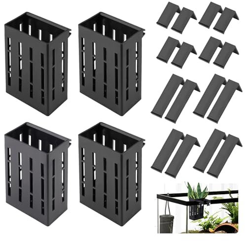 Modixun 4 Pack Aquarium Plant Holder for 2.5-8cm Edge, Hanging Fish Tank Plant Holder Aquarium Planter Pot with 16 Hooks for Aquatic Live Plants Fish Tank Decorations