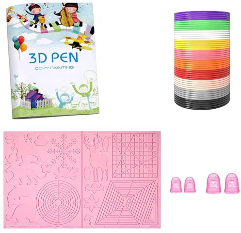 AQTAQ 3D Pen Mat|3D Printing Pen PLA Silk|Silicone Pad Template|3D Pen Template|Finger Protector, 10 Colors 1.75mm Total 50m, Large Silicone Pad, 3D Drawing Templates, for 3D Printing Pen-Pink