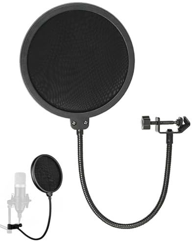 WUNZILO 1 pcs Protección contra Pop, 6 Pulgadas Filtro Pop para micrófono, con Cuello de Cisne Flexible de 360 ​​° y Brazo estabilizador, Diámetro 10 cm