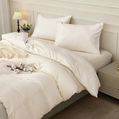 SAPHREAS White Duvet Cover Set 100% Washed Cotton King Size 3Pcs 8 Corner Ties Modern Solid Bedding Soft 1 Duvet Cover with Zipper 2 Pillow Shams, Comforter Not Included