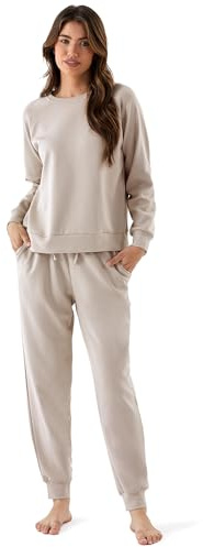 GYS 2 Piece Sets for Women Sweatsuit Lounge Set Sweatshirt Sweatpants Fall Travel Outfits Tracksuit, Deep Beige, Large