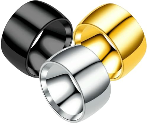 Juego de 3 anillos de acero de titanio para hombre, banda ancha, superficie lisa, diseño contemporáneo para regalo de joyería para caballeros, 7