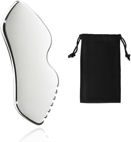 BUTBU Gua Sha ansiktsverktyg i rostfritt stål, metall gua sha skrapare med tänder, med förvaringsväska, lymfatisk dränering massage skrapare, för ansikte ögon hals kropp, ansiktsskrapare