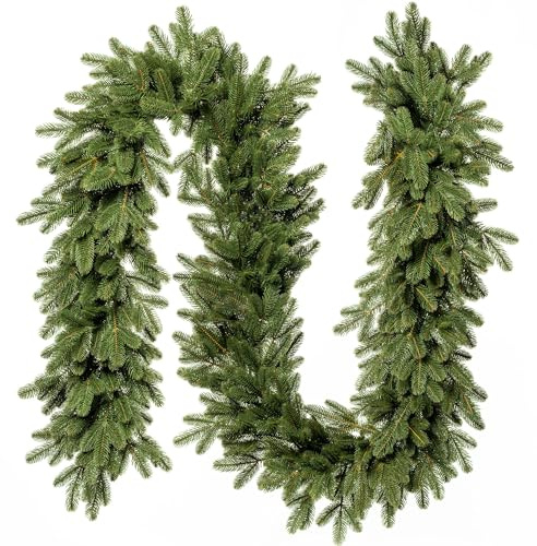 FAIRYTREES Ghirlanda natalizia verde 270 cm in PE stampato 100% | Ghirlanda per scala, porta, arco, corrimano | Decorazioni natalizie eleganti, festone natalizio per scale, ramo verde realistico