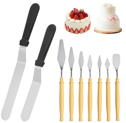 MENUY 9 Stück Winkelpalette Torte Groß, Edelstahl Tortenspachtel zum Glätten, Tortenpalette Für Torten Set, Winkelpalette Torte Zum Backen, Torten Selber Machen, Tortendekoration Aus Fondant
