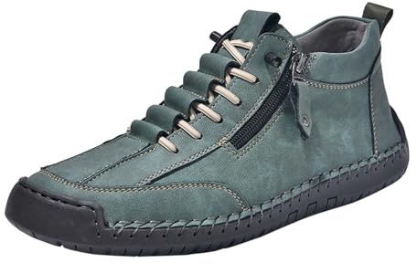 Chaussures de randonnée en cuir pour homme - Chaussures d'été courtes avec fermeture éclair - Lacets en cuir - Baskets - Semelles souples - Chaussures pieds nus confortables - Chaussures de sport