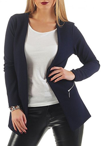 Damen lang Blazer mit Taschen (501), Farbe:Dunkelblau, Blazer 1:38 / M