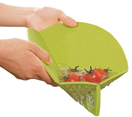 Ambrosya® | Faltbares Schneidebrett mit integriertem Sieb | Antibakteriell Auffangschale Biegsam Dünn Einklappbar Haushalt Klappbar Koch Küche Kunststoff Set | Geschenk Geschenkidee (27 cm, Grün)
