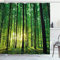 ABAKUHAUS Wald Duschvorhang, Grüner Wald Sonnenaufgang, Stoffliches Gewebe Badezimmerdekorationsset mit Haken, 175 x 180 cm, Schwarz Grün Gelb