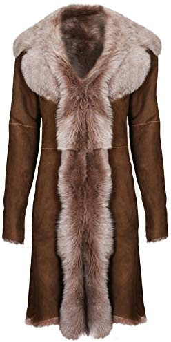 Beaver Ladies Women's Real Toscana Sheepskin Leather Suede Jacket Trench Coat M Brown