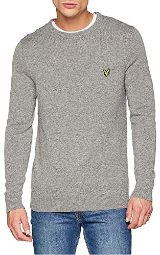 Lyle & Scott Jersey de Cuello Redondo, Mezcla de Lana de Cordero para Hombre Gris Gris (Mid Grey Marl) S