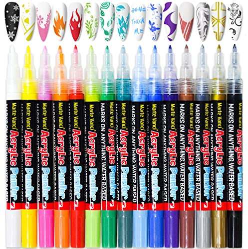 Marte Vanci Acrylstifte für Steine Wasserfest Bemalen Acrylstifte Stifte Marker Stifte 0.7mm Set Multimarker Zeichenset für Glas, Holz, Papier, Fotoalbum, Leinwand, Metall 15 Farben