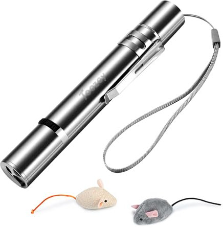Toozey Cat Toys LED Light Pointer, Interactive Chase Cat Dog Toys, Cat Interactive Toys Wand 7 in 1 Function Cat Chaser Toys, USB Rechargeable, Bonus Two little mice toys