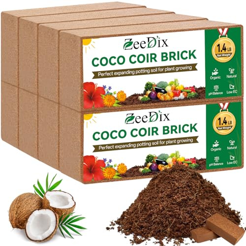 ZeeDix 8 st premium kokosnöt tegel – 100 % ekologisk komprimerad kokosnöt kokosnöt startmix, kokosfiber för trädgårdsarbete, planteringsjord, örter