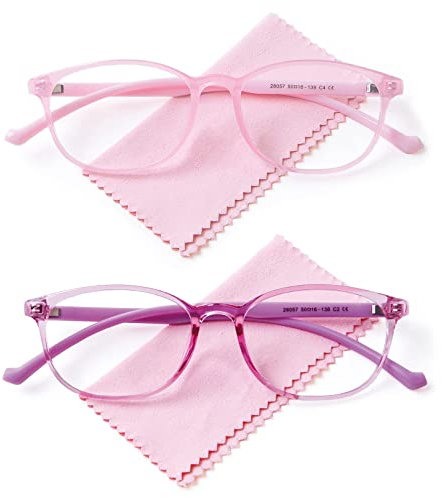 Lot de 2 lunettes anti-lumière bleue pour enfants et adolescents, lunettes de jeu ultra légères pour garçons et filles, monture transparente incassable, lunettes bloquant la lumière bleue avec étui