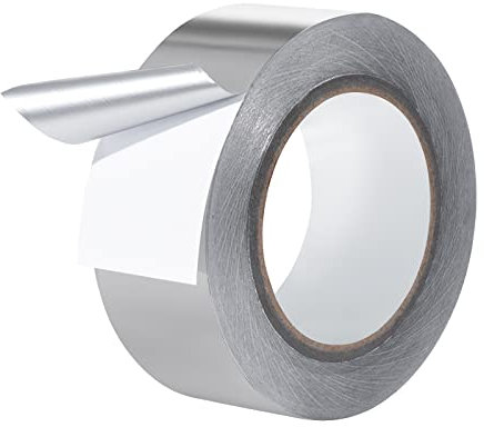 Cinta Adhesiva de Aluminio, Rollo de Cinta de Lamina Metálica 50 m x 48 mm Resistente a llamas y Altas Temperaturas para Conductos Reparación Aislamiento Sellado, Plata