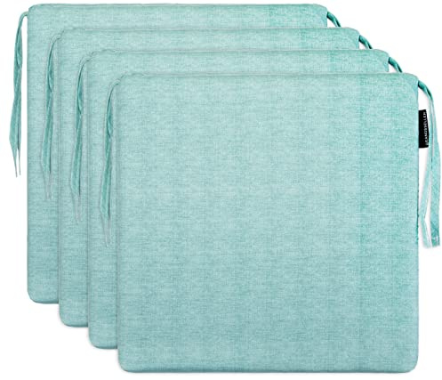 Brandsseller 4er Set Sitzkissen 40x40 cm in Leinenoptik – Bequeme Stuhlauflagen mit Bindebändern & abnehmbarem Bezug – Dekorative Sitzpolster für drinnen und draußen - Mint