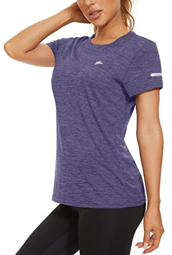 KEFITEVD Female Short Sleeve Running Top Short Sleeve Yoga Top Comfortable for Ladies Women's Walking T-Shirt,Purple,M