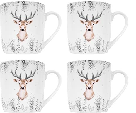 Harvey & Mason Christmas Tableware Mug Set of 4 - Reindeer Ceramic Mug Suitable for Christmas