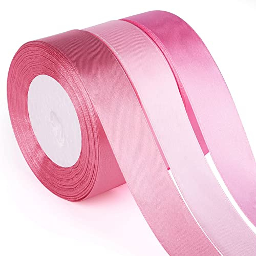 ASTARON Rosa satinband för brudbukett gör-det-själv hantverk 1 tum, enfärgad tygband för presentinslagning rosetter julklapp hårbågar sidenband