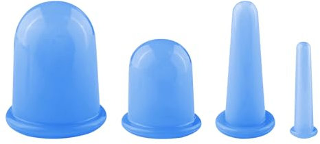 Frevoitna 4 pezzi Coppettazione Viso Silicone, Coppette Massaggio Blu, Cupping Therapy Set, Anti Cellulite Cup Vacuum Massage Kit per Corpo Collo Gambe Braccio Schiena Facial Trattamenti di Bellezza