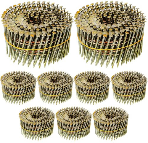 Hotop 3600 Count Siding Nails, 15-degree Wire Collated Coil Siding Nails, Full Round Head Mild Steel Nail for Sheathing Decking Fencing Attachment Replacement Parts(1 3/4 Inch)