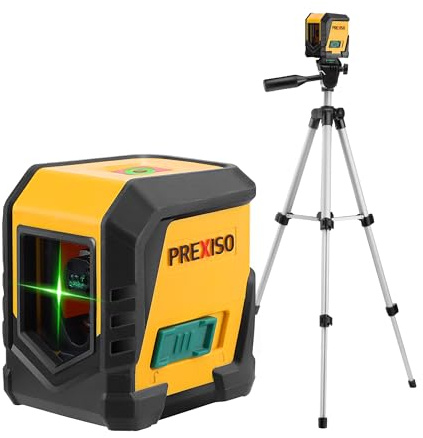 PREXISO Laser Level with Tripod, Green Cross Line Laser Level, Horizontal and Vertical Line Leveler Tool for Hanging Pictures, House Decoration, Manual/Self-Leveling Mode with LED Indicator
