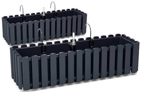 Tymar Blumenkasten mit Halterungen landhausstil, Balkonkasten lattenoptik, Pflanzkasten Landhaus, 2er-Pack, Garten, Balkon, Terrasse (Anthrazit, 40 cm)