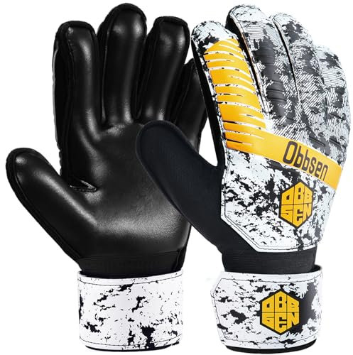 Obbsen Gants de Gardien de But pour Enfants avec Super adhérence en Latex et Rembourrage Absorbant Les Chocs, Gant de Gardien de Football Professionnels pour Homme et Femme, Entraînement et Match