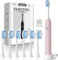 Vexloria Elektrische Zahnbürste, Schallzahnbürste, Zahnbürste Elektrisch mit 6 Bürstenköpfe, 5 Putzmodi, Timer und USB Ladestation, IPX7 Electric Toothbrush, 38000VPM Rosa