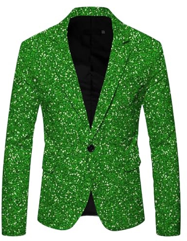 Foweknow Glitter Jacket Men's 3D Print Sequin Blazer Men's Tuxedo Suit Jacket Funky Suit Jacket Fancy Dress Costumes Men's Carnival Costume Rave Outfit for Theme Party Night Club, Green, L