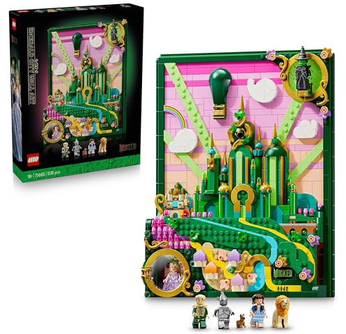 LEGO Wicked Emerald City Wall Art - 3D Building Set for Adults - Display Model with 6 Minifigures incl. Dorothy, and a Toto Dog Figure - DIY Home Decor - Gift for Movie Fans - 75685