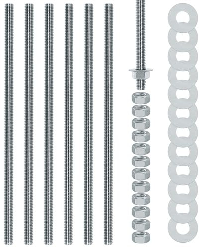 AIMEKE 6 Pièces Tige Filetée M8 × 300 mm Entièrement Tige Filetée Tiges Filetées en Acier Galvanisé avec 12 Écrous M8 et 12 Rondelles (Argent)