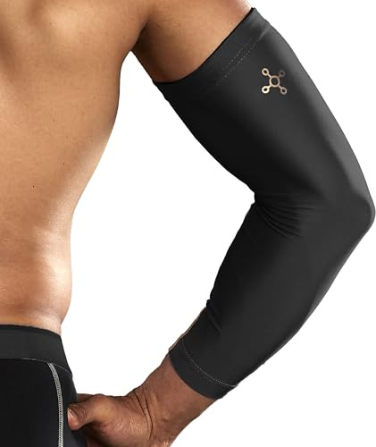 Tommie Copper Arm Compression Sleeve (L/XL, Black), 15-20 mmHg, 100% Copper & Zinc Infused Non-Slip Arm Sleeves, Patented Copper Znergy Fabric, Anti-Odor Benefits, Breathable Design