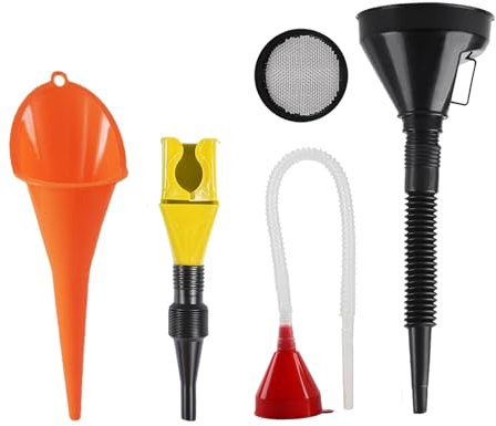 JIHXYER Lot de 4 entonnoirs de remplissage, en plastique flexible, à angle droit, avec tuyau, pour huile, pour voiture, essence, atelier