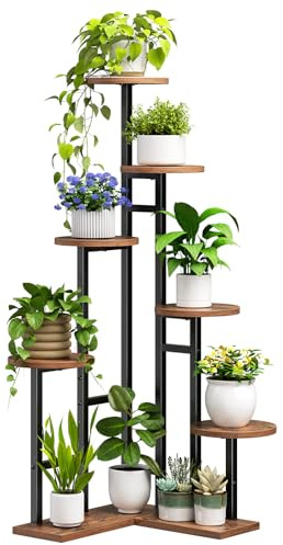 HOOBRO Corner Plant Stand Indoor, 7-Tier Plant Shelf for Multiple Indoor Plants, Corner Plant Rack Organizer, Round Flower Stand, for Living Room, Balcony, Patio, Rustic Brown and Black BF02HJ01