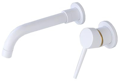 TYMYW Grifo de Lavabo en Pared monomandoo Doble Agujero Grifo Empotrado Lavabo Fría y Caliente Laton,Blanco