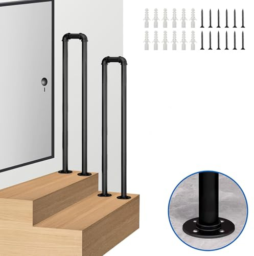 Barra de seguridad en forma de U para escaleras, pasamanos de 90 cm, color negro, con kit de instalación, ideal para uso en interiores y exteriores, soporte seguro para escalones